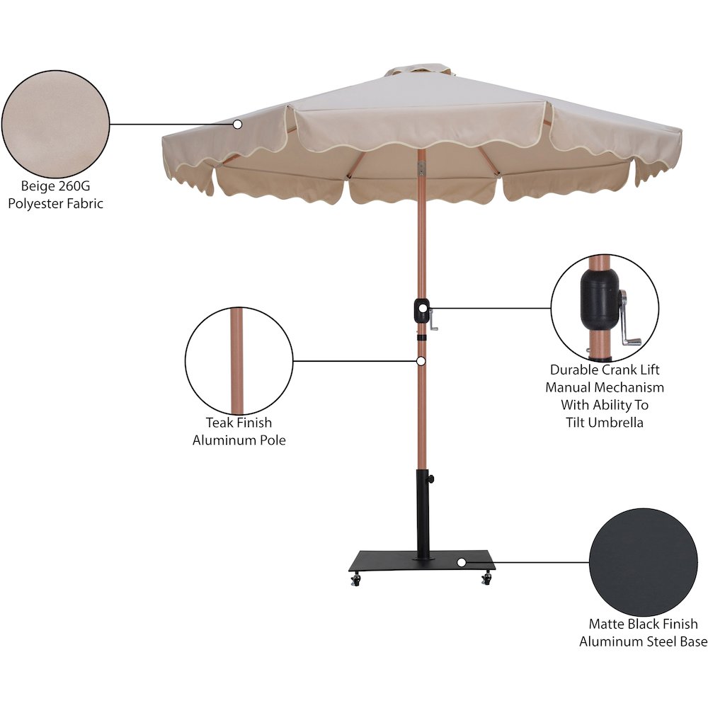 Amalfi Beige With Cream Piping / Matte Black Metal Patio Umbrella with Base Sets. Picture 18