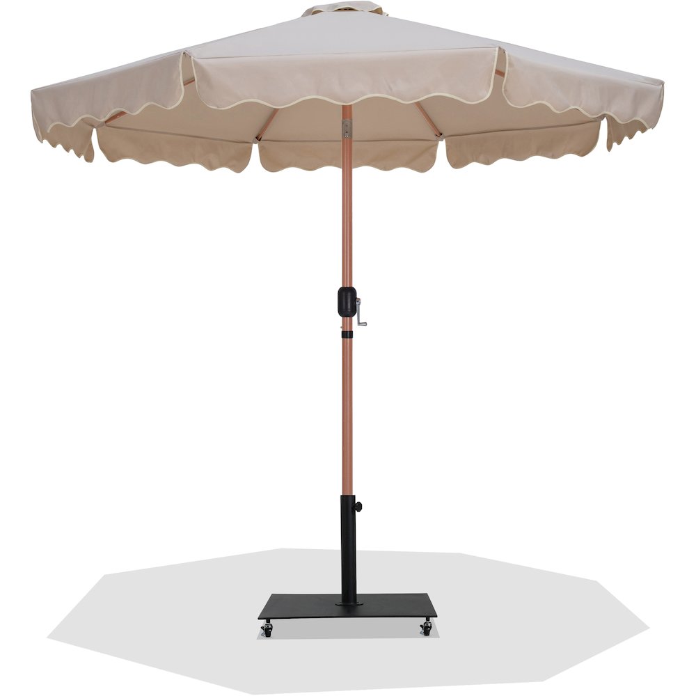 Amalfi Beige With Cream Piping / Matte Black Metal Patio Umbrella with Base Sets. Picture 1