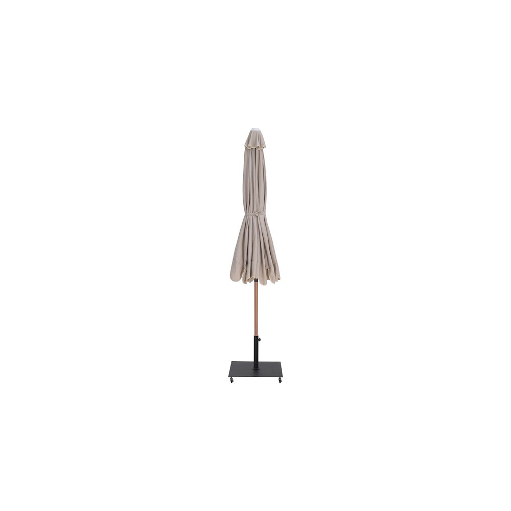 Amalfi Beige With Cream Piping / Matte Black Metal Patio Umbrella with Base Sets. Picture 12