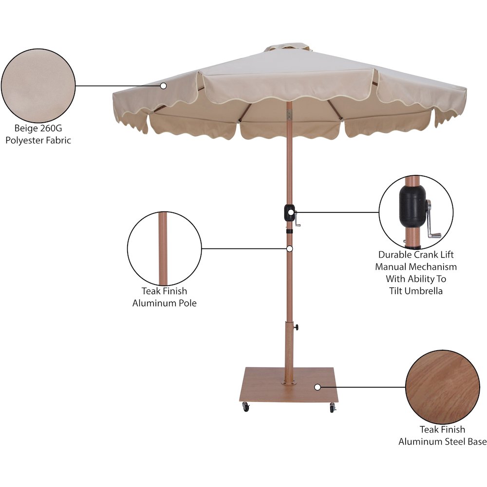 Amalfi Beige With Cream Piping / Teak Metal Patio Umbrella with Base Sets. Picture 18