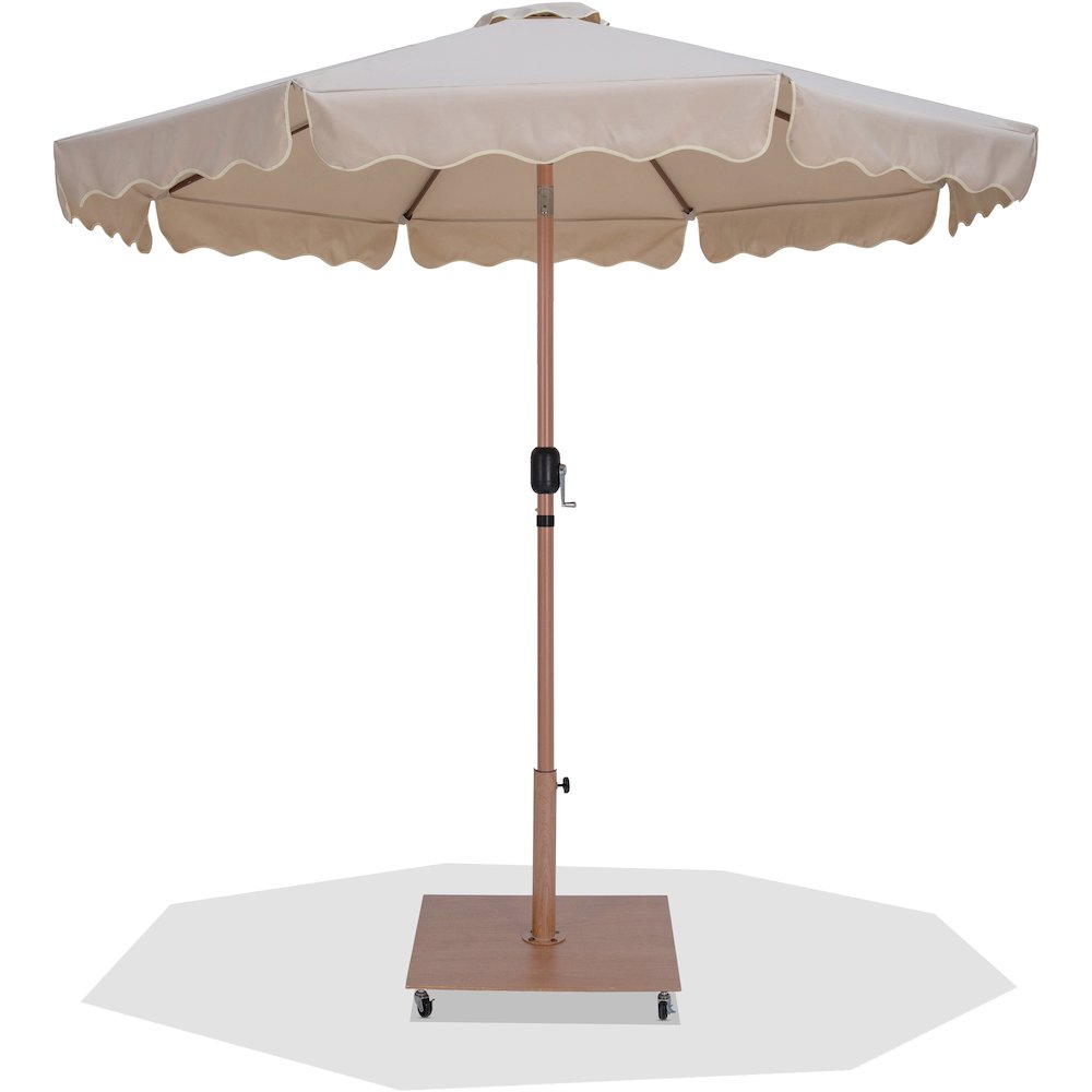 Amalfi Beige With Cream Piping / Teak Metal Patio Umbrella with Base Sets. Picture 1