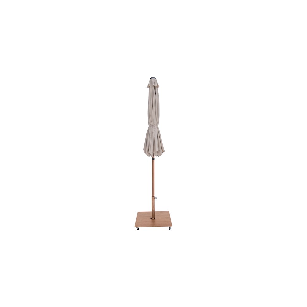 Amalfi Beige With Cream Piping / Teak Metal Patio Umbrella with Base Sets. Picture 12