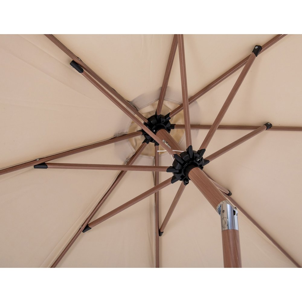 Amalfi Beige With Cream Piping / Teak Metal Patio Umbrella with Base Sets. Picture 15