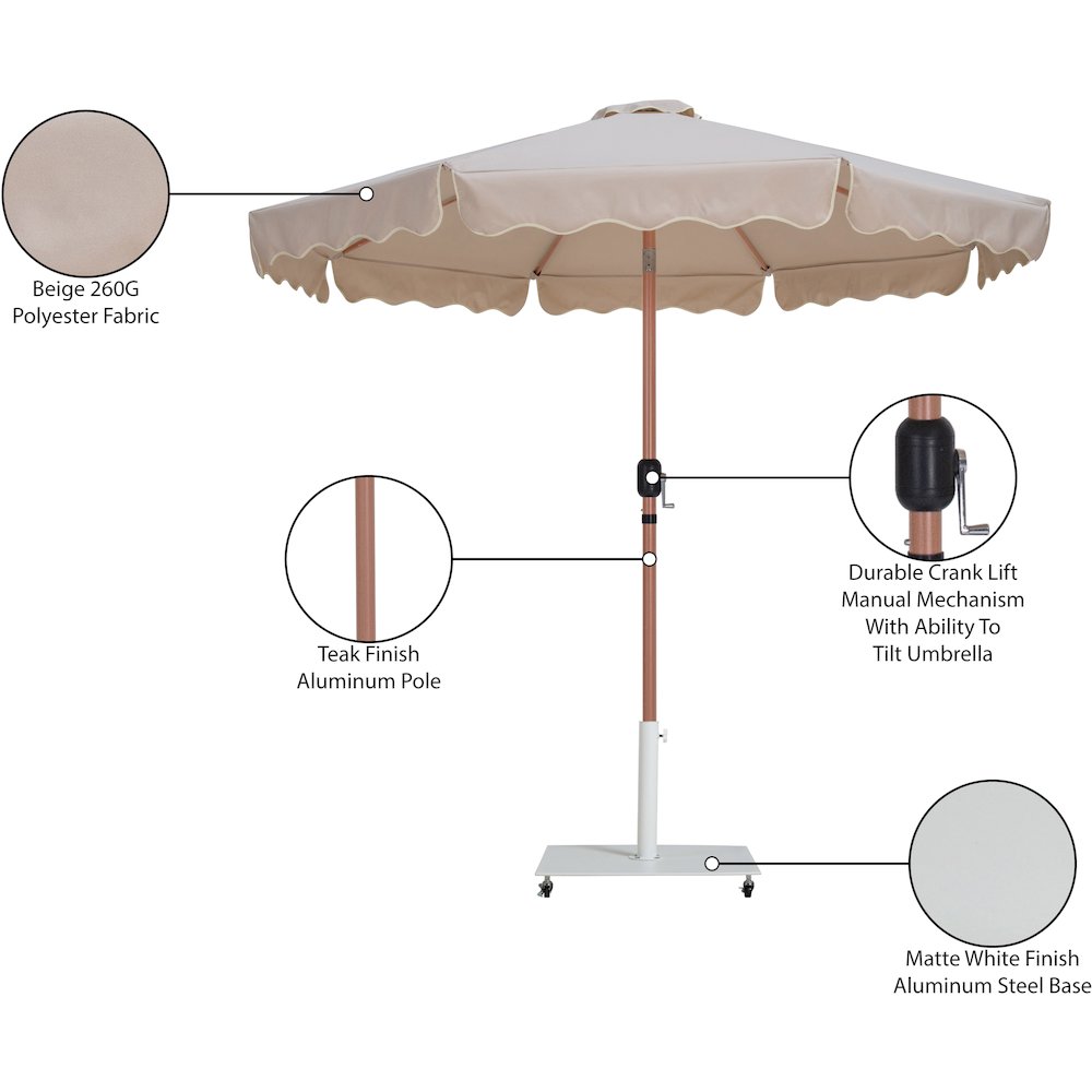 Amalfi Beige With Cream Piping / Matte White Metal Patio Umbrella with Base Sets. Picture 18