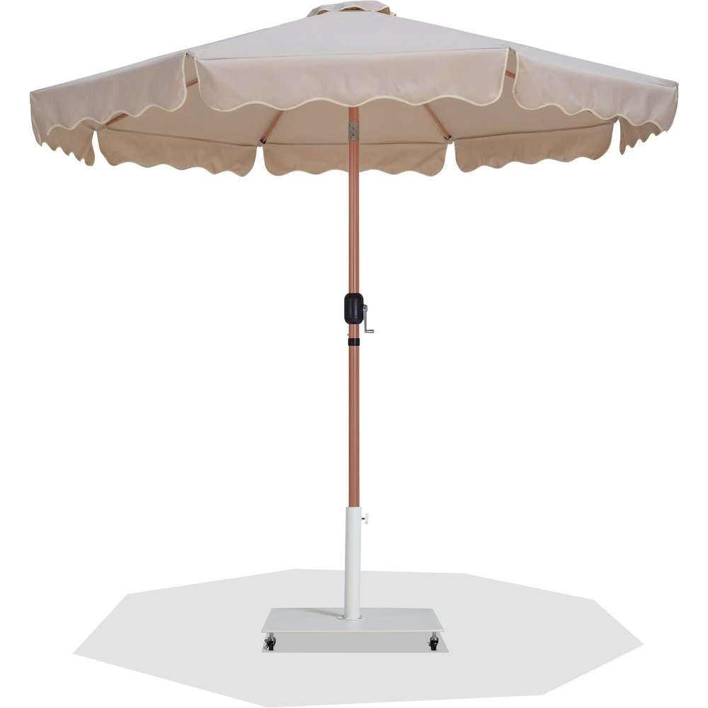 Amalfi Beige With Cream Piping / Matte White Metal Patio Umbrella with Base Sets. Picture 1