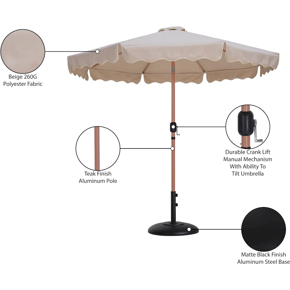 Amalfi Beige With Cream Piping / Matte Black Metal Patio Umbrella with Base Sets. Picture 16