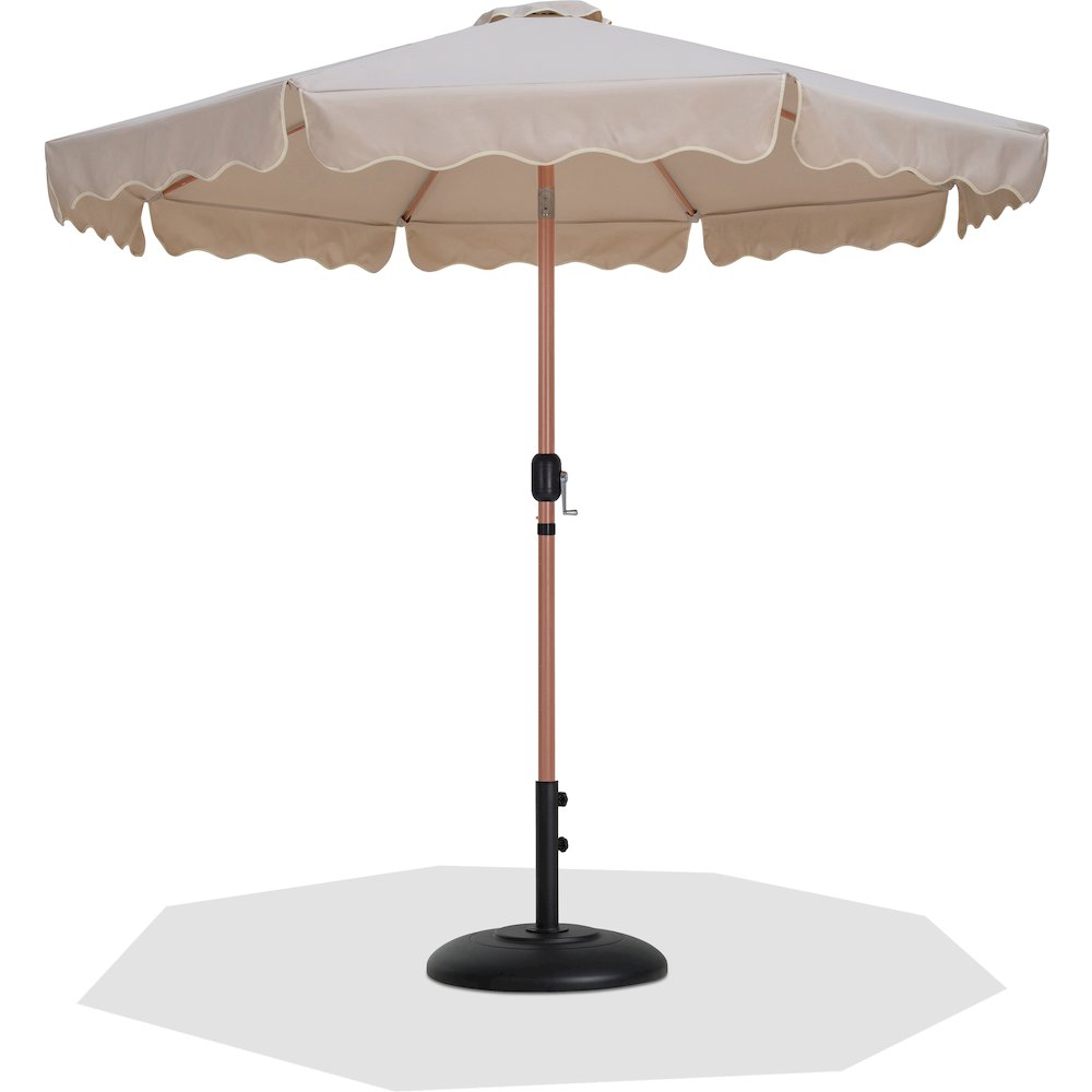 Amalfi Beige With Cream Piping / Matte Black Metal Patio Umbrella with Base Sets. Picture 1