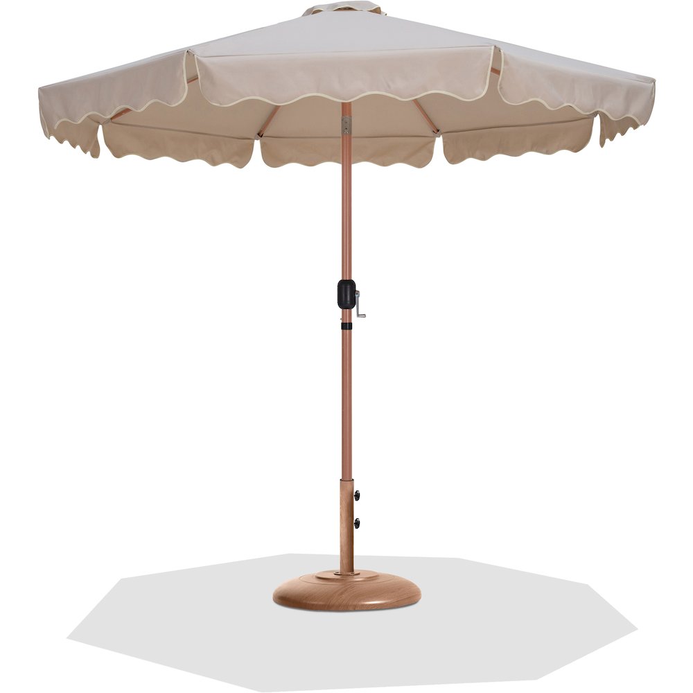 Amalfi Beige With Cream Piping / Teak Metal Patio Umbrella with Base Sets. Picture 1