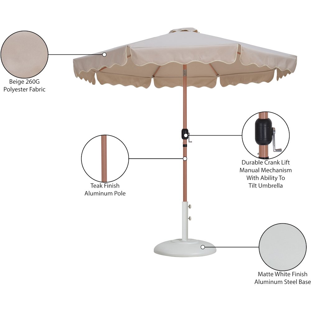Amalfi Beige With Cream Piping / Matte White Metal Patio Umbrella with Base Sets. Picture 16
