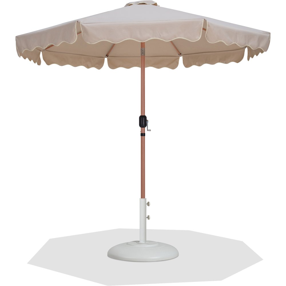 Amalfi Beige With Cream Piping / Matte White Metal Patio Umbrella with Base Sets. Picture 1