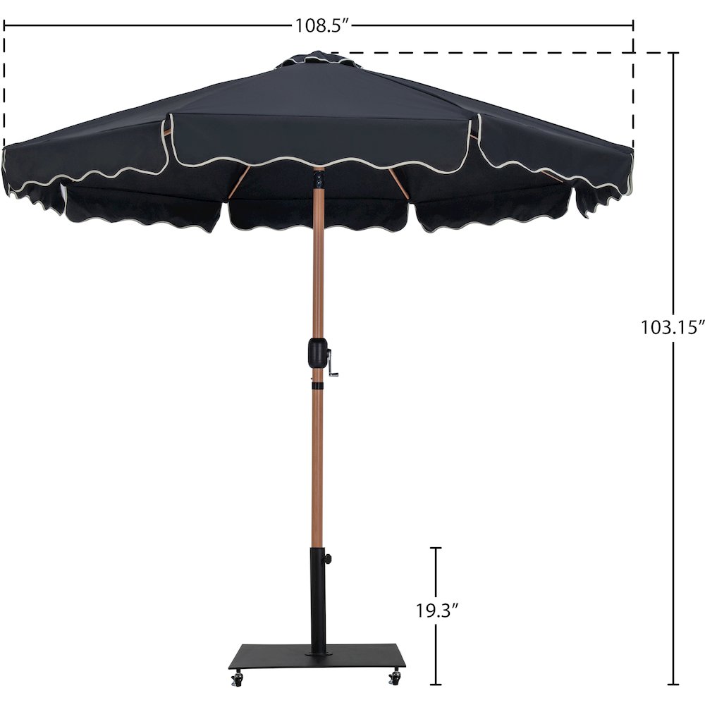 Amalfi Black With Cream Piping / Matte Black Metal Patio Umbrella with Base Sets. Picture 17