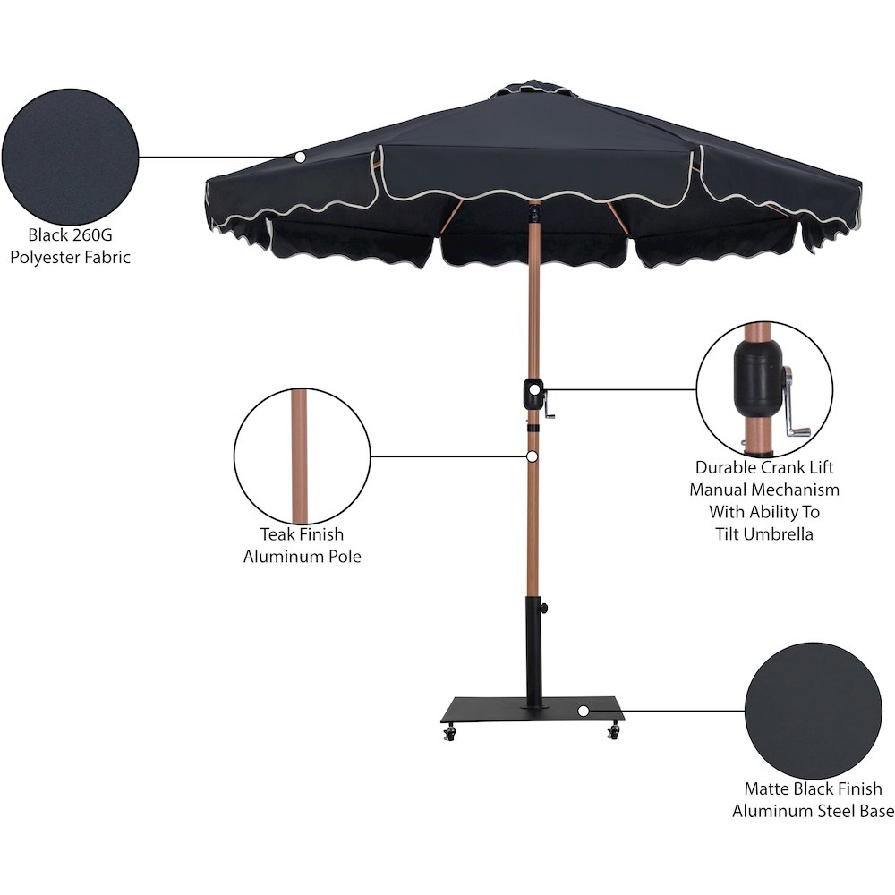 Amalfi Black With Cream Piping / Matte Black Metal Patio Umbrella with Base Sets. Picture 18
