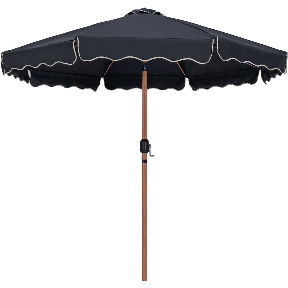 Amalfi Black With Cream Piping / Matte Black Metal Patio Umbrella with Base Sets. Picture 2