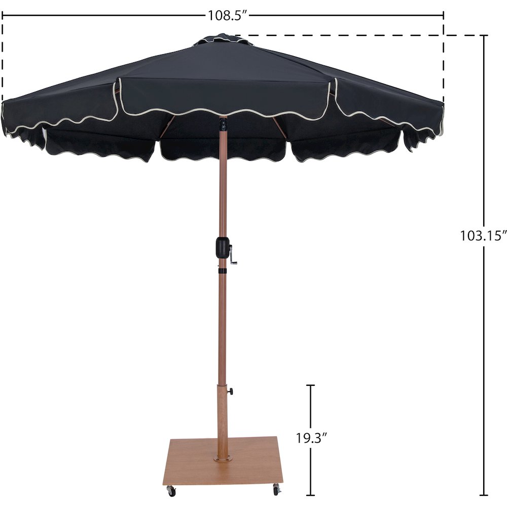 Amalfi Black With Cream Piping / Teak Metal Patio Umbrella with Base Sets. Picture 17