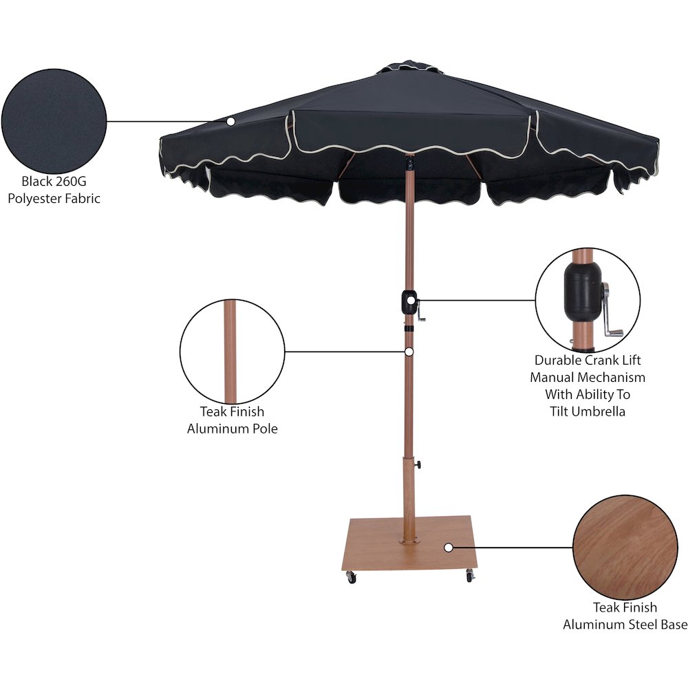Amalfi Black With Cream Piping / Teak Metal Patio Umbrella with Base Sets. Picture 18