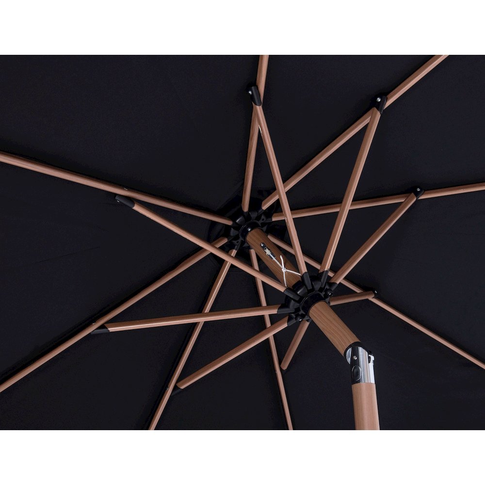 Amalfi Black With Cream Piping / Teak Metal Patio Umbrella with Base Sets. Picture 15