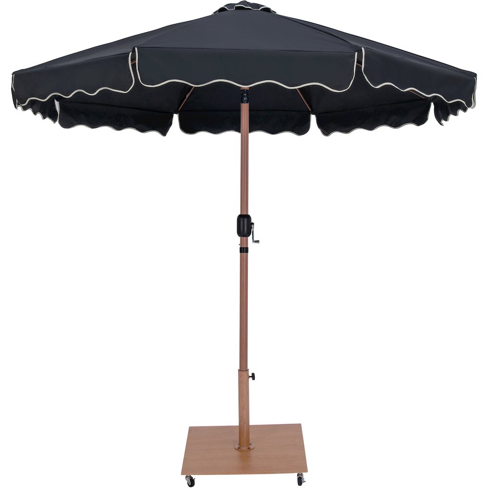 Amalfi Black With Cream Piping / Teak Metal Patio Umbrella with Base Sets. Picture 2