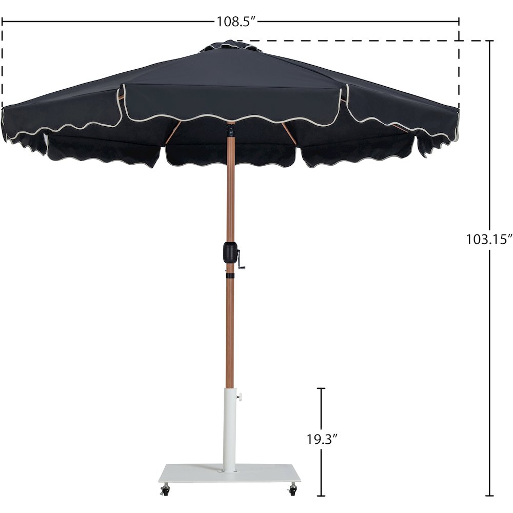 Amalfi Black With Cream Piping / Matte White Metal Patio Umbrella with Base Sets. Picture 17