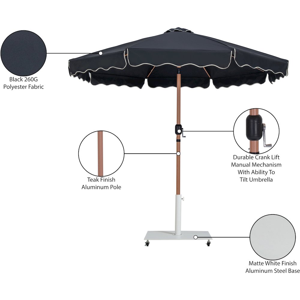 Amalfi Black With Cream Piping / Matte White Metal Patio Umbrella with Base Sets. Picture 18