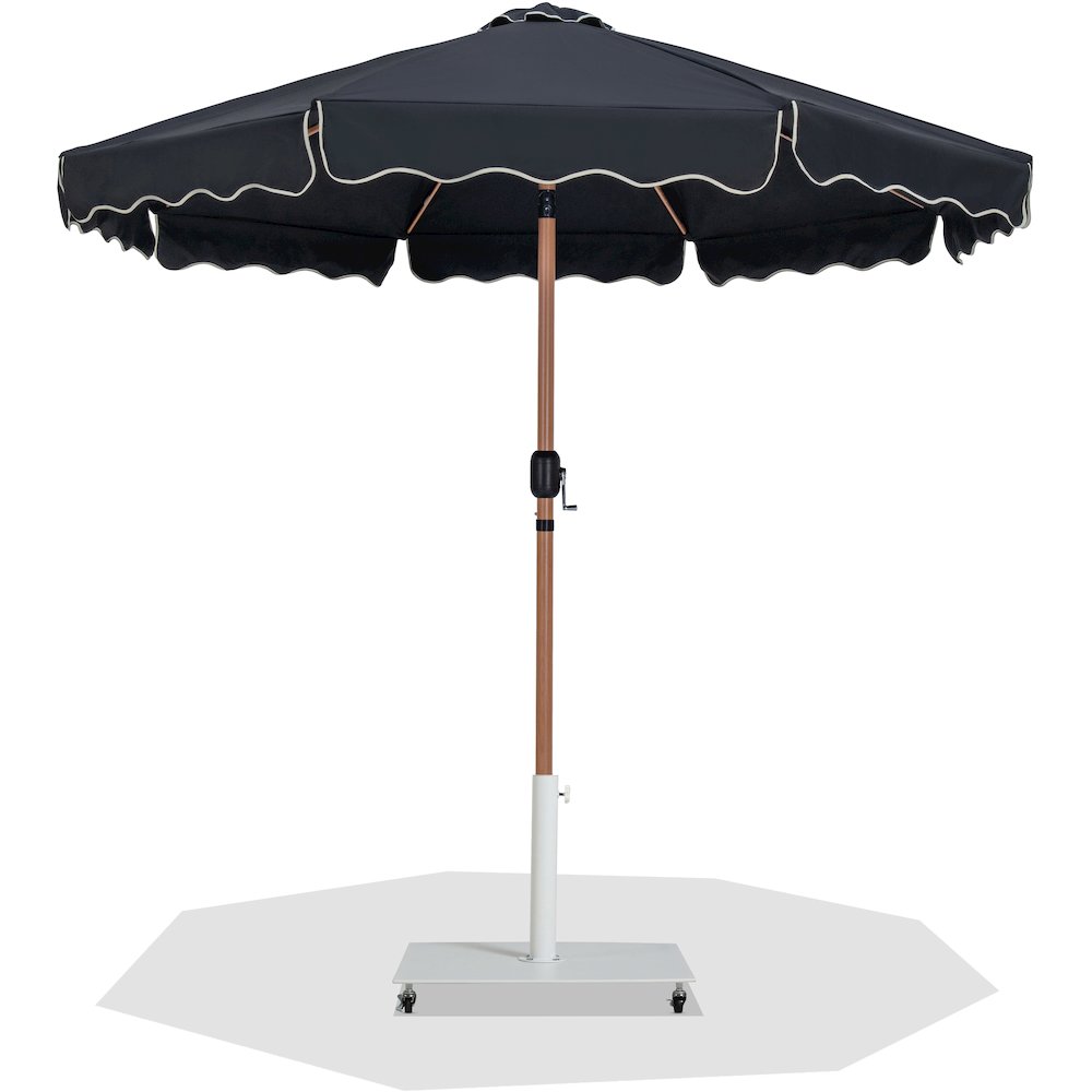 Amalfi Black With Cream Piping / Matte White Metal Patio Umbrella with Base Sets. Picture 1