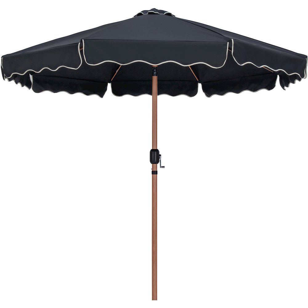 Amalfi Black With Cream Piping / Matte White Metal Patio Umbrella with Base Sets. Picture 2