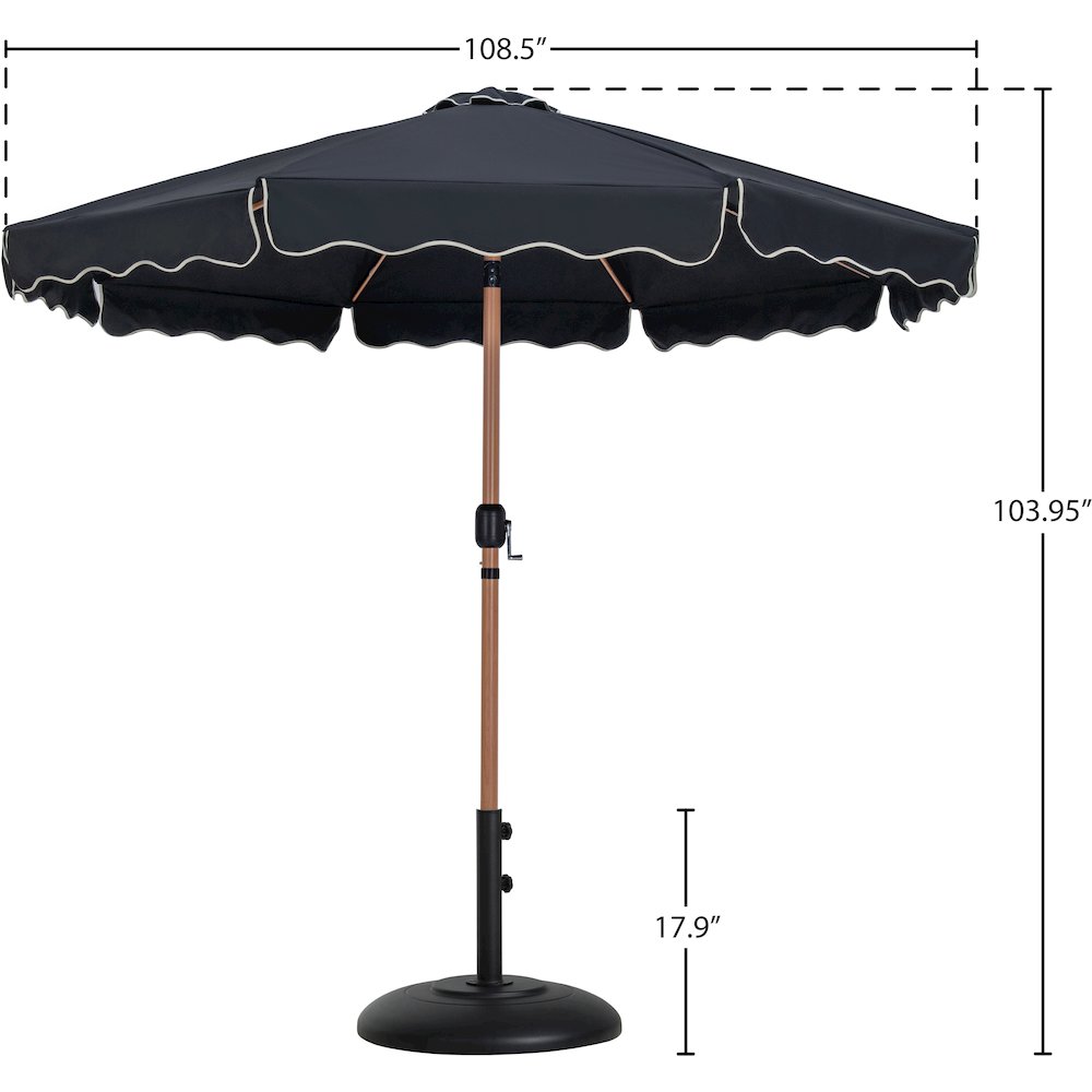 Amalfi Black With Cream Piping / Matte Black Metal Patio Umbrella with Base Sets. Picture 15