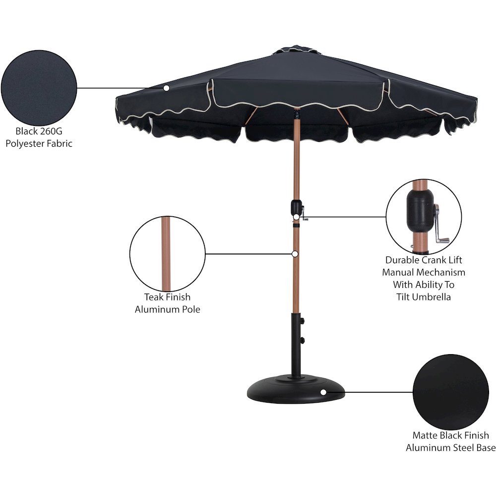 Amalfi Black With Cream Piping / Matte Black Metal Patio Umbrella with Base Sets. Picture 16