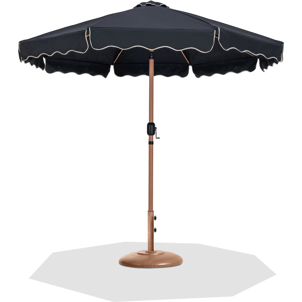 Amalfi Black With Cream Piping / Teak Metal Patio Umbrella with Base Sets. Picture 1
