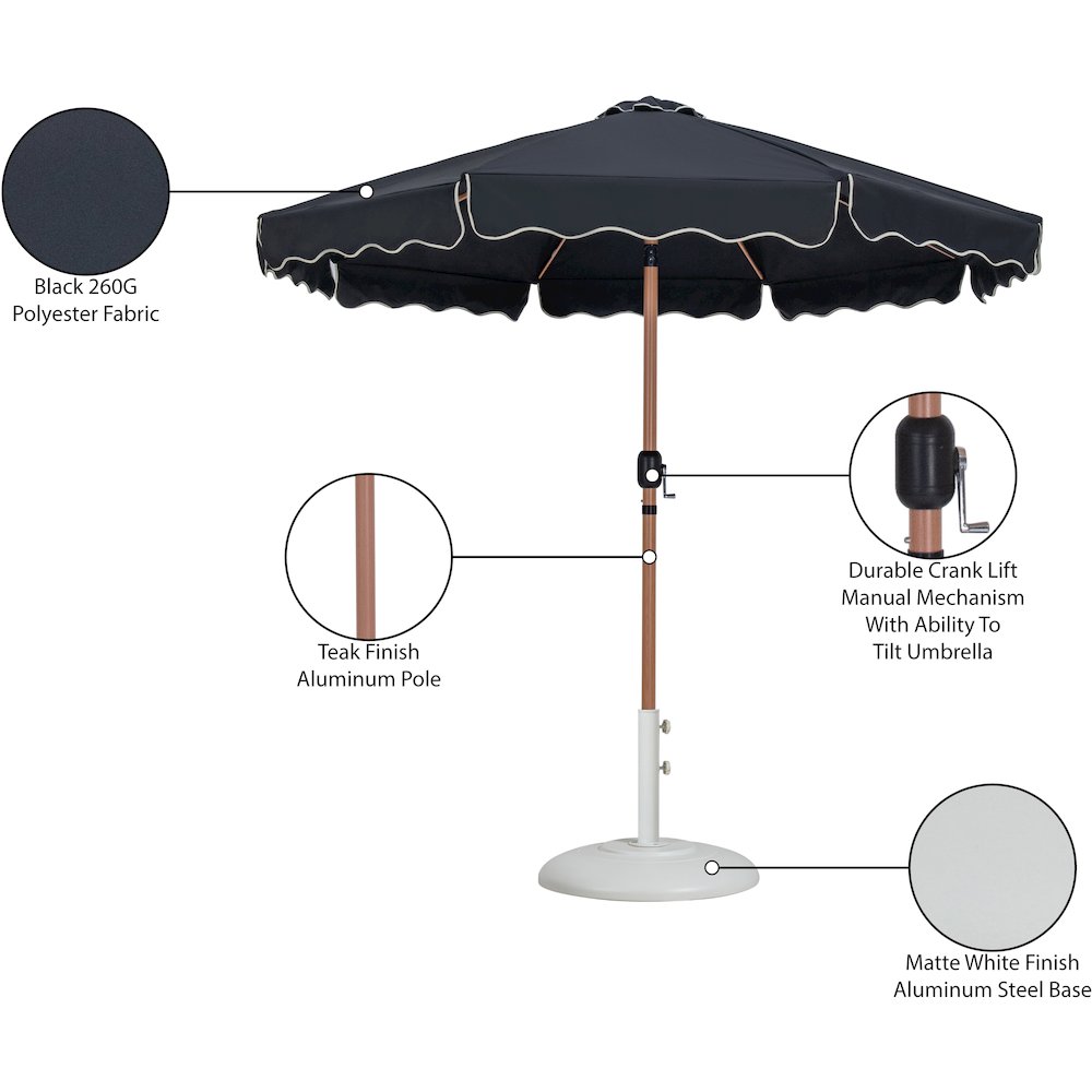 Amalfi Black With Cream Piping / Matte White Metal Patio Umbrella with Base Sets. Picture 16