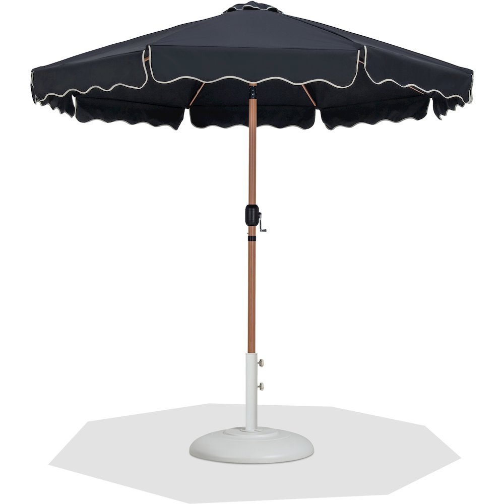 Amalfi Black With Cream Piping / Matte White Metal Patio Umbrella with Base Sets. Picture 1