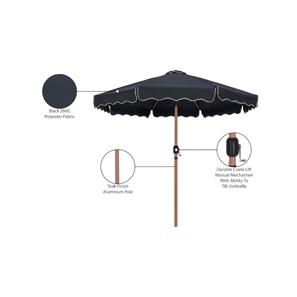 Amalfi Black With Cream Piping Fabric Patio Umbrellas. Picture 10