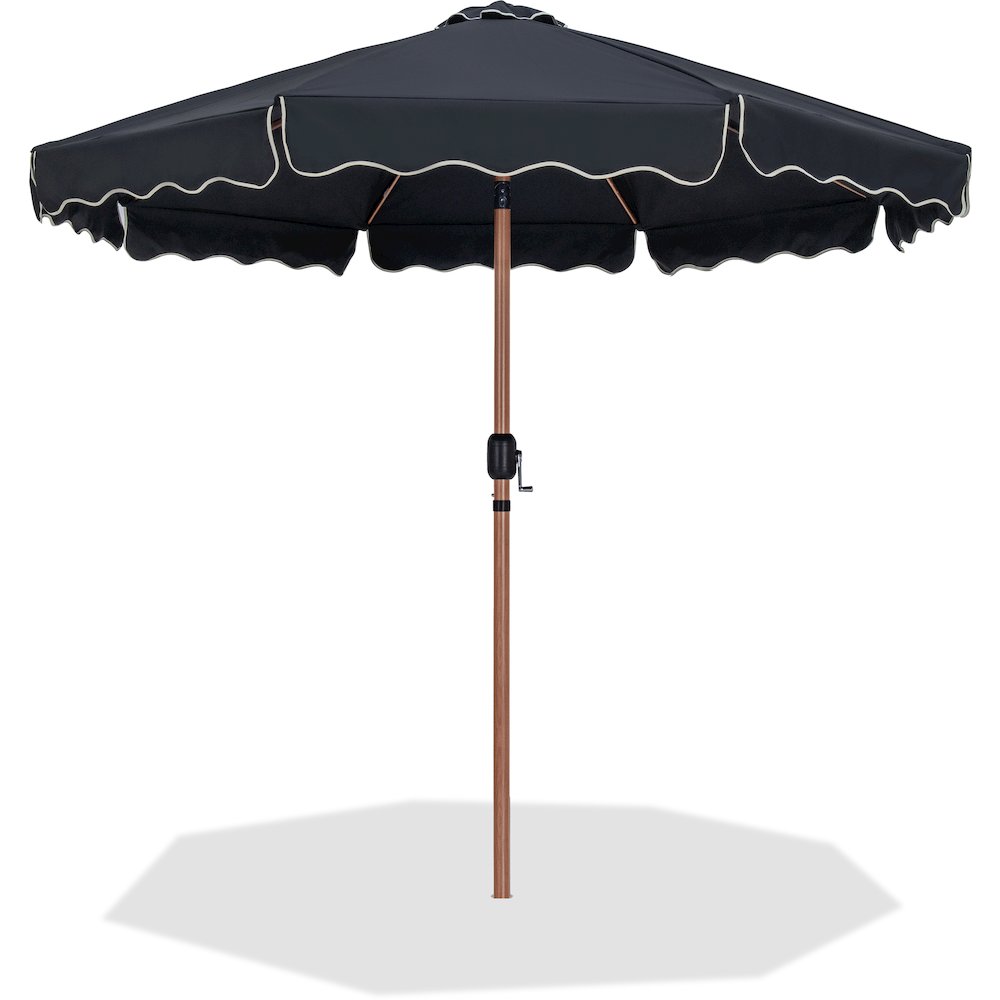 Amalfi Black With Cream Piping Fabric Patio Umbrellas. Picture 1