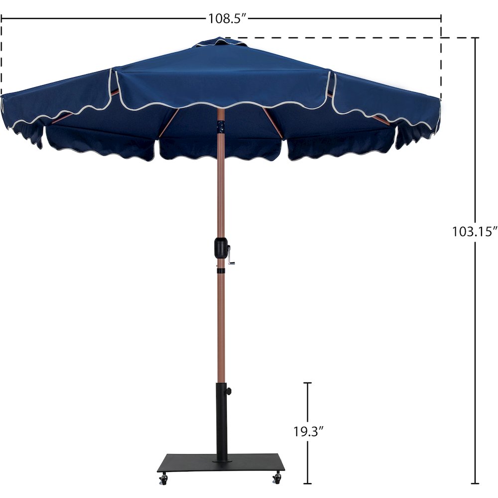 Amalfi Navy With Cream Piping / Matte Black Metal Patio Umbrella with Base Sets. Picture 17