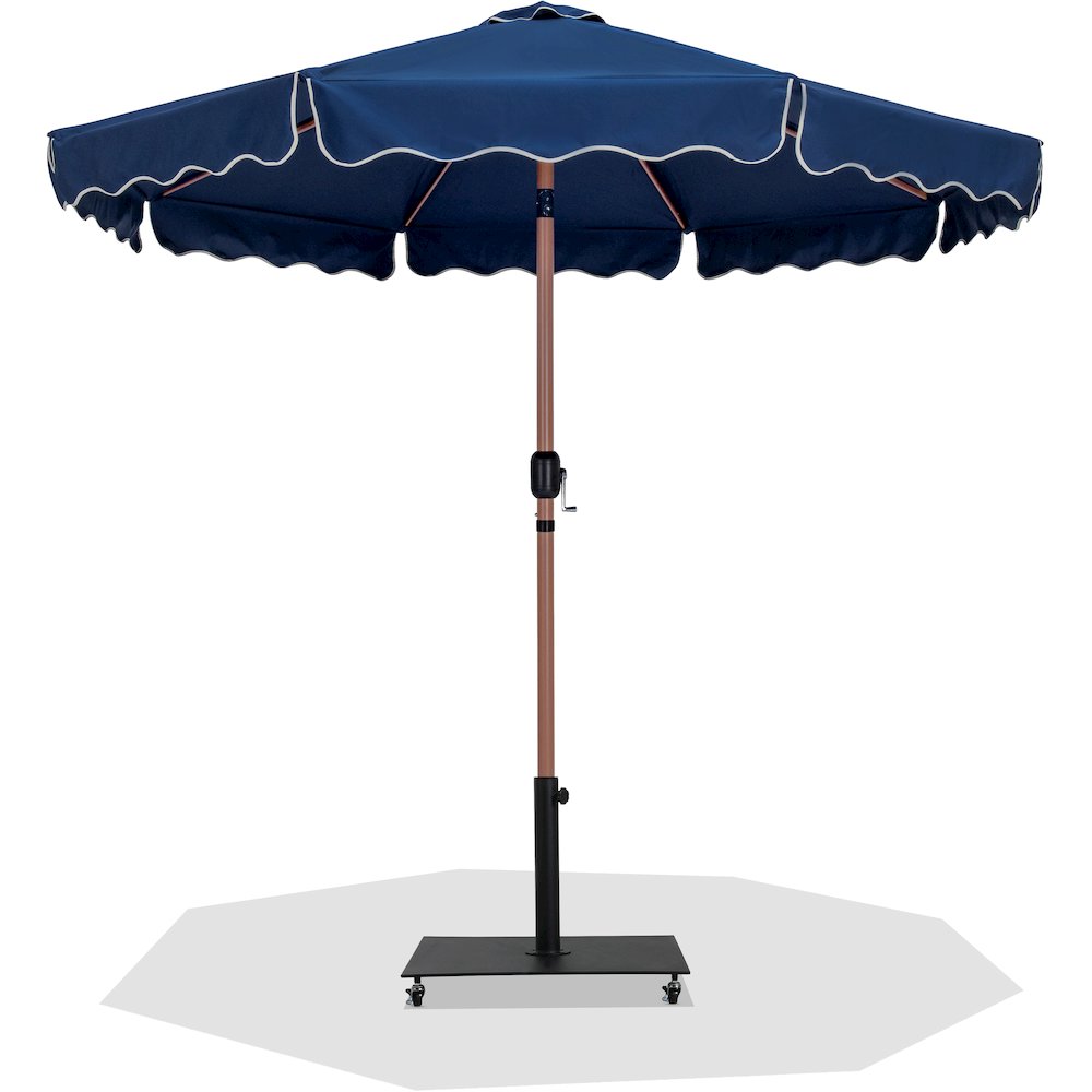 Amalfi Navy With Cream Piping / Matte Black Metal Patio Umbrella with Base Sets. Picture 1