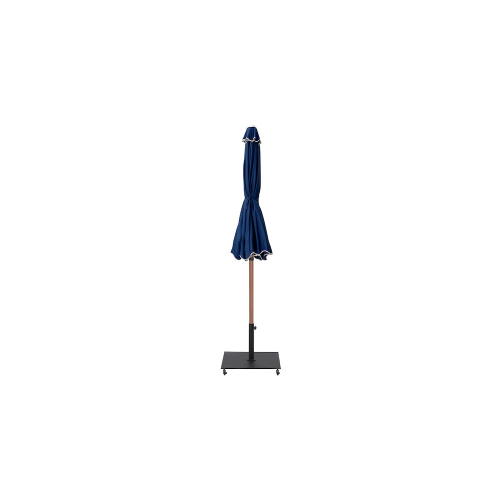 Amalfi Navy With Cream Piping / Matte Black Metal Patio Umbrella with Base Sets. Picture 12