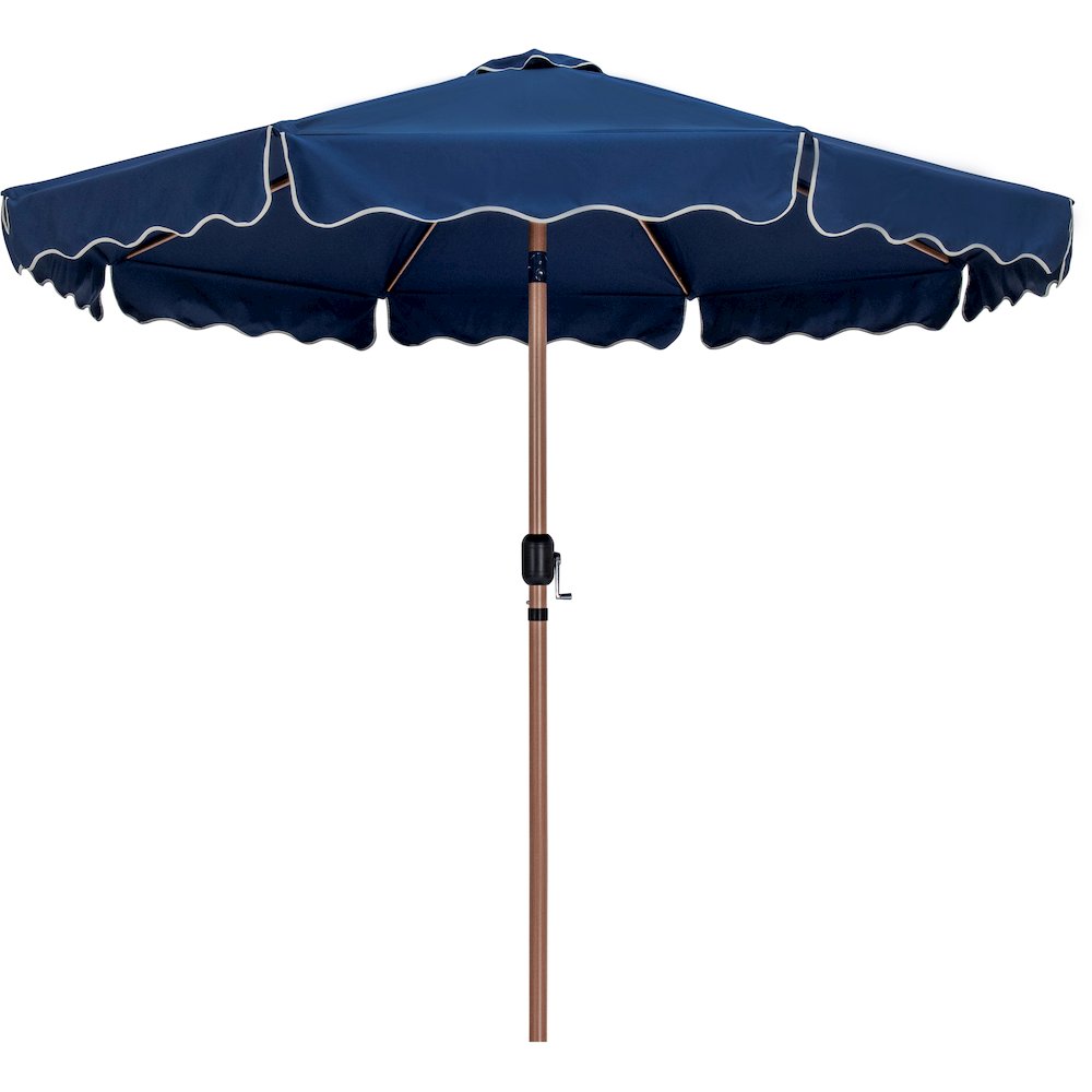 Amalfi Navy With Cream Piping / Matte Black Metal Patio Umbrella with Base Sets. Picture 2