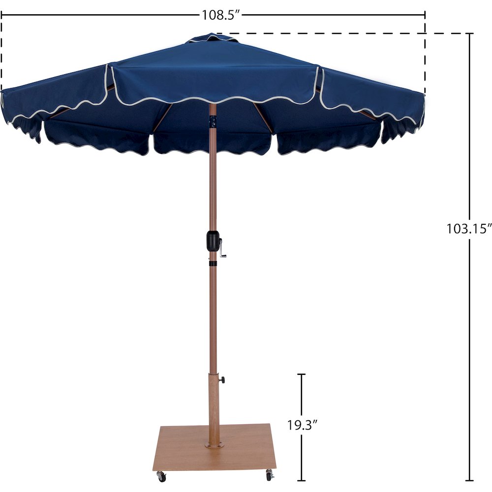Amalfi Navy With Cream Piping / Teak Metal Patio Umbrella with Base Sets. Picture 17