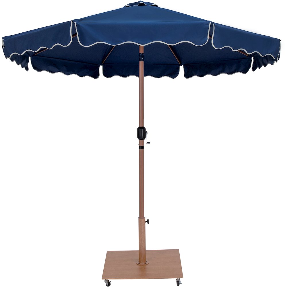 Amalfi Navy With Cream Piping / Teak Metal Patio Umbrella with Base Sets. Picture 2