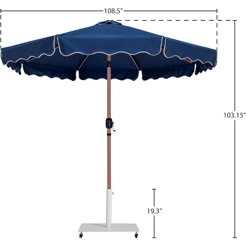 Amalfi Navy With Cream Piping / Matte White Metal Patio Umbrella with Base Sets. Picture 17