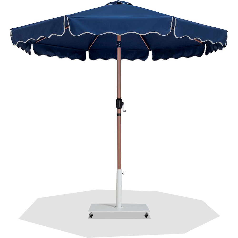 Amalfi Navy With Cream Piping / Matte White Metal Patio Umbrella with Base Sets. Picture 1