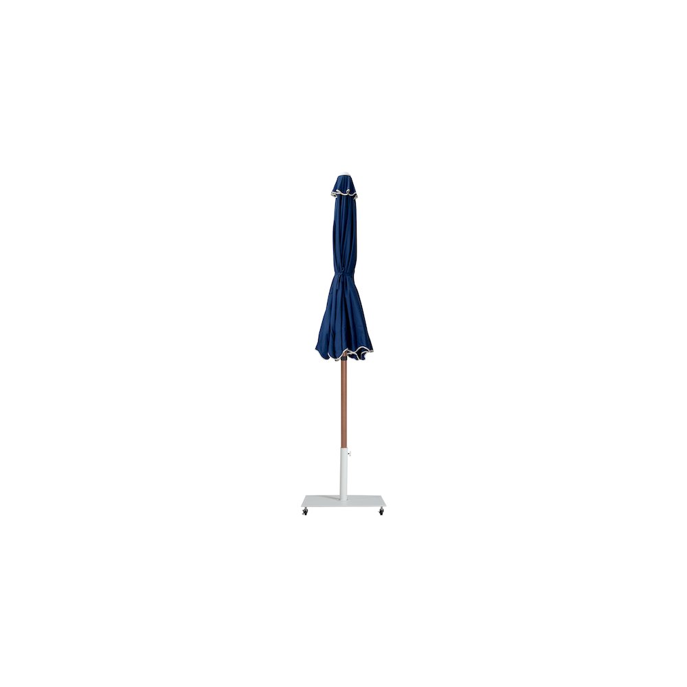 Amalfi Navy With Cream Piping / Matte White Metal Patio Umbrella with Base Sets. Picture 12
