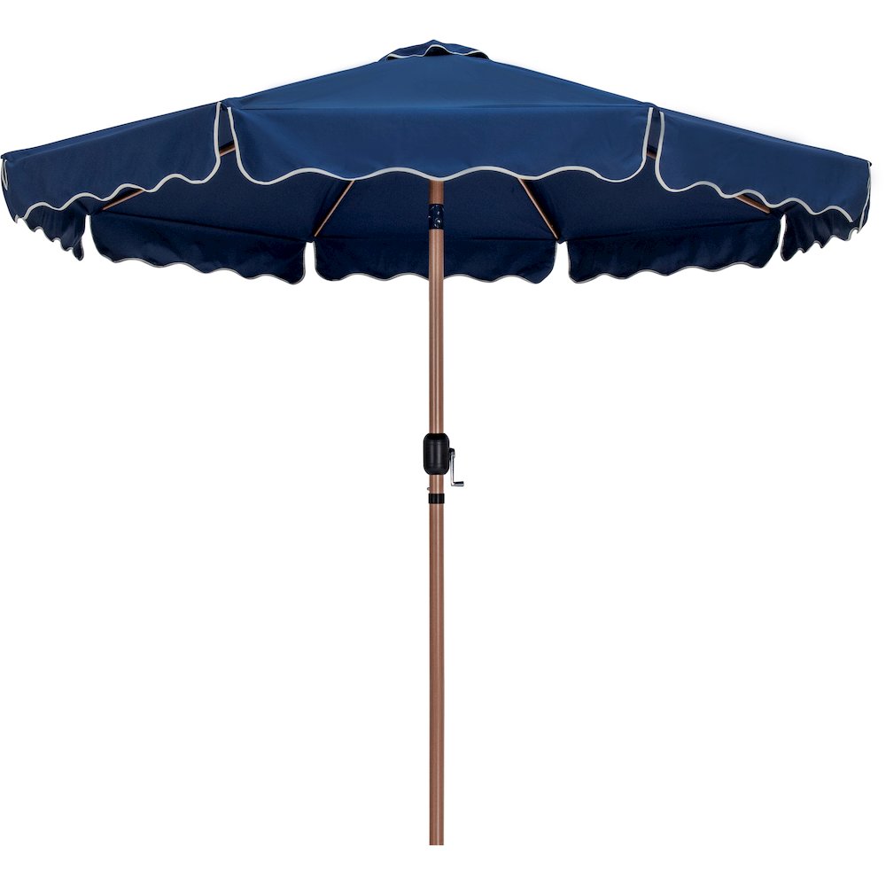 Amalfi Navy With Cream Piping / Matte White Metal Patio Umbrella with Base Sets. Picture 2