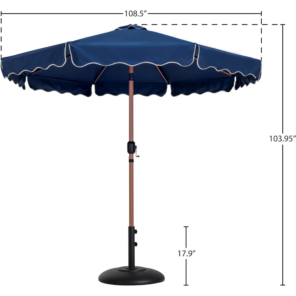 Amalfi Navy With Cream Piping / Matte Black Metal Patio Umbrella with Base Sets. Picture 15