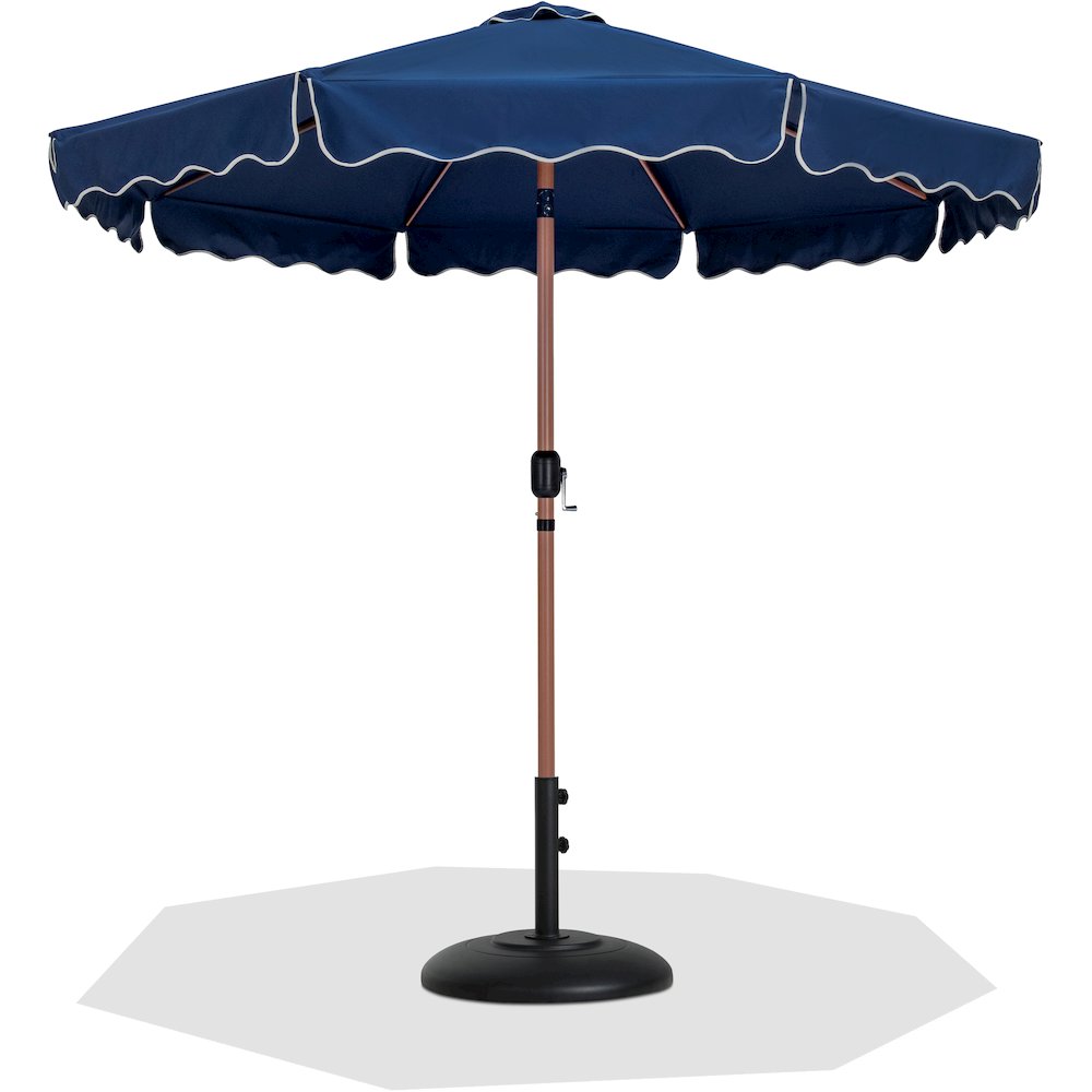Amalfi Navy With Cream Piping / Matte Black Metal Patio Umbrella with Base Sets. Picture 1