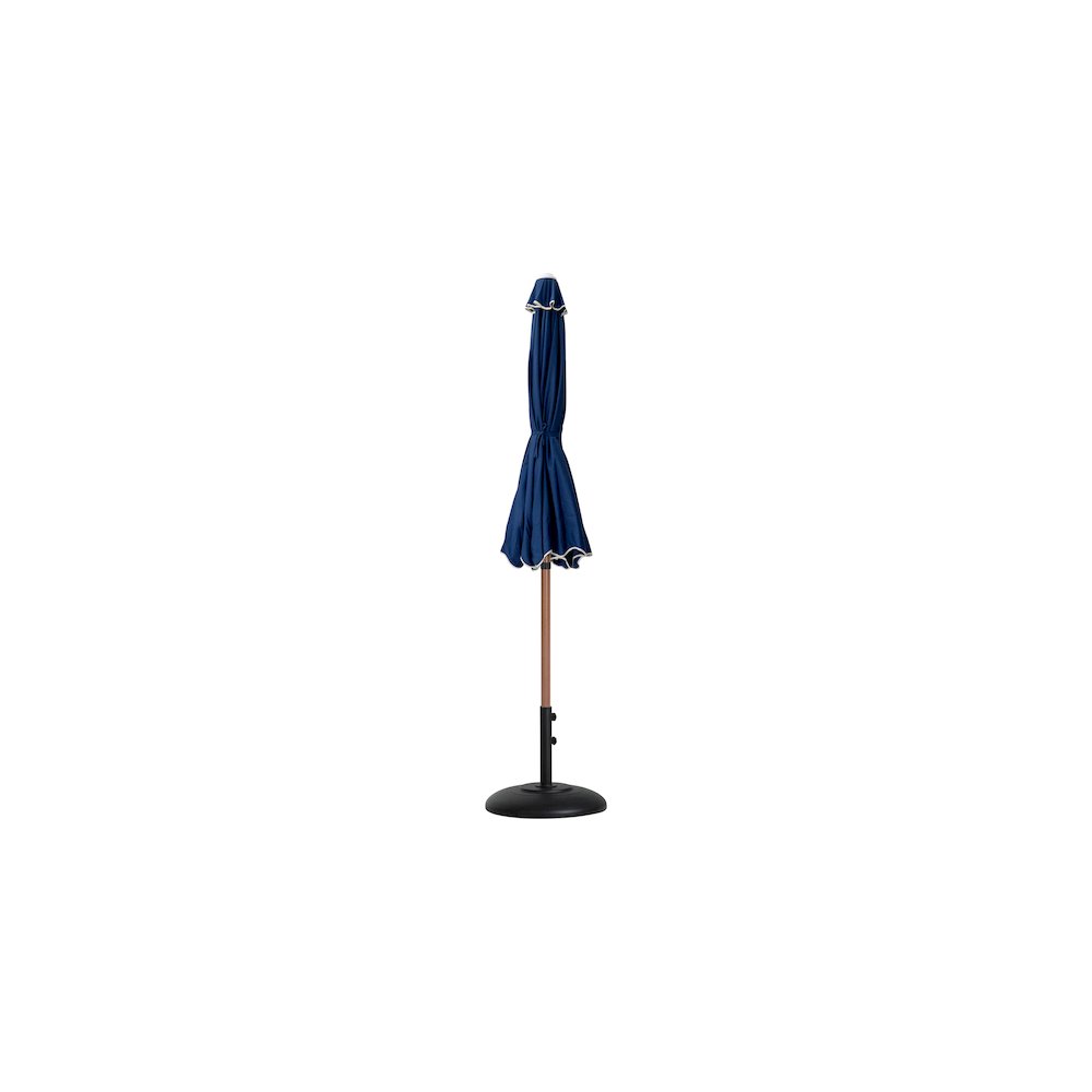 Amalfi Navy With Cream Piping / Matte Black Metal Patio Umbrella with Base Sets. Picture 10