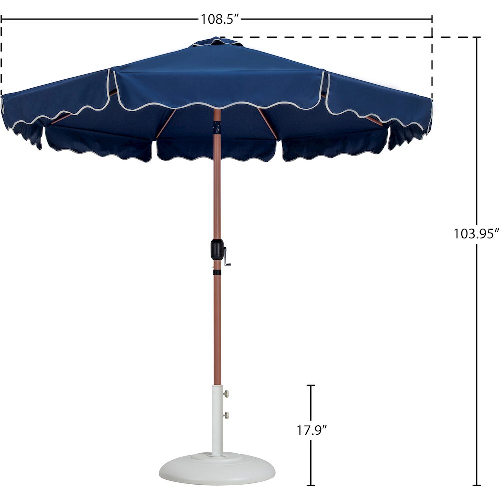 Amalfi Navy With Cream Piping / Matte White Metal Patio Umbrella with Base Sets. Picture 15