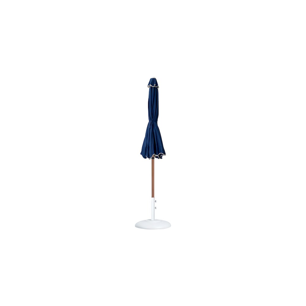 Amalfi Navy With Cream Piping / Matte White Metal Patio Umbrella with Base Sets. Picture 10