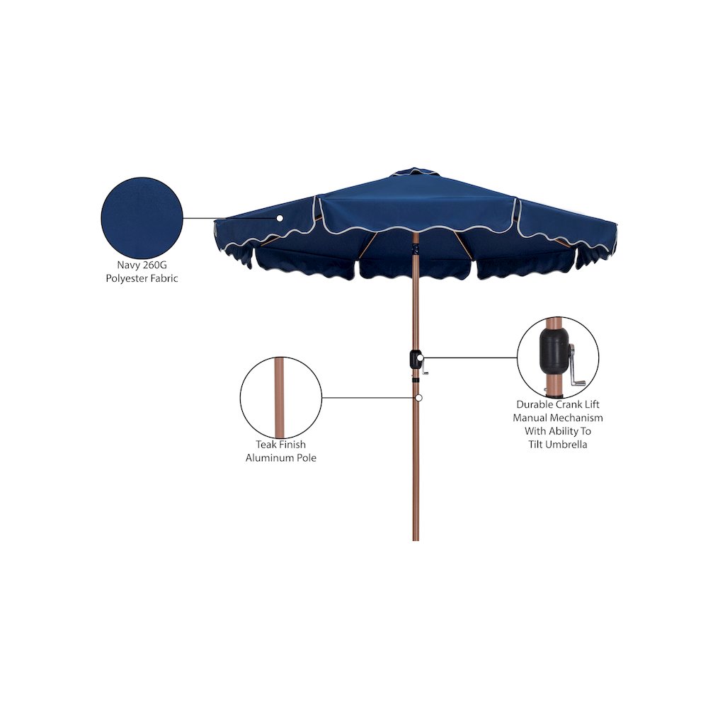 Amalfi Navy With Cream Piping Fabric Patio Umbrellas. Picture 10