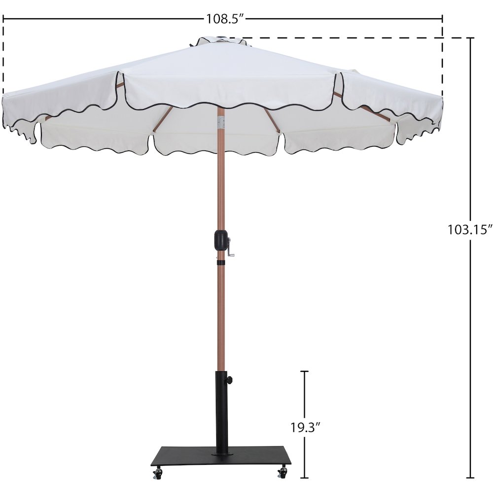 Amalfi White With Black Piping / Matte Black Metal Patio Umbrella with Base Sets. Picture 17