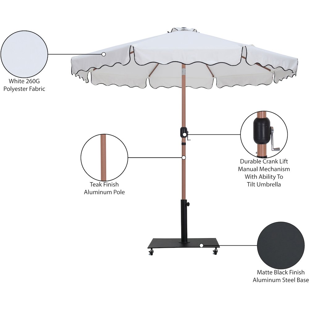 Amalfi White With Black Piping / Matte Black Metal Patio Umbrella with Base Sets. Picture 18